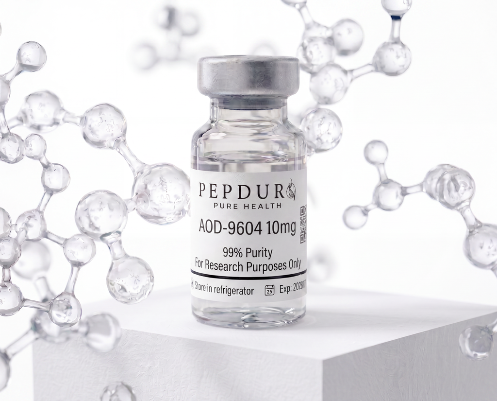 AOD-9604 peptide bottle on a clean white background