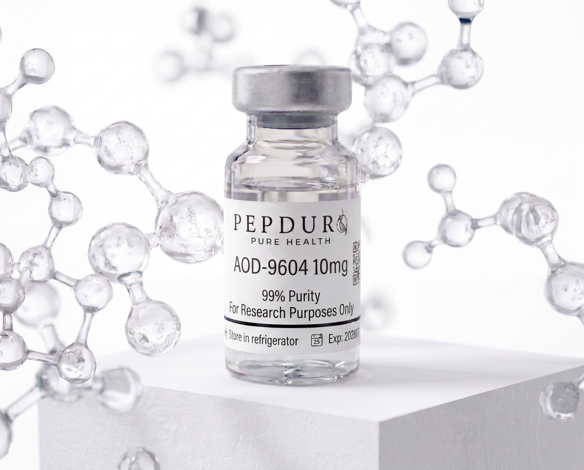 AOD-9604 peptide bottle on a clean white background
