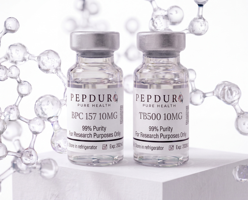 BPC-157 & TB500 peptide bottles on a clean white background