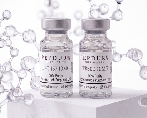 BPC-157 & TB500 peptide bottles on a clean white background