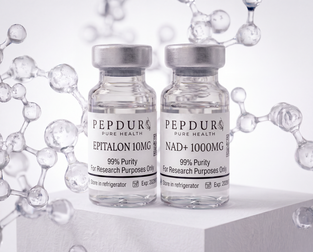 Epitalon & NAD+ peptide bottle on a clean white background