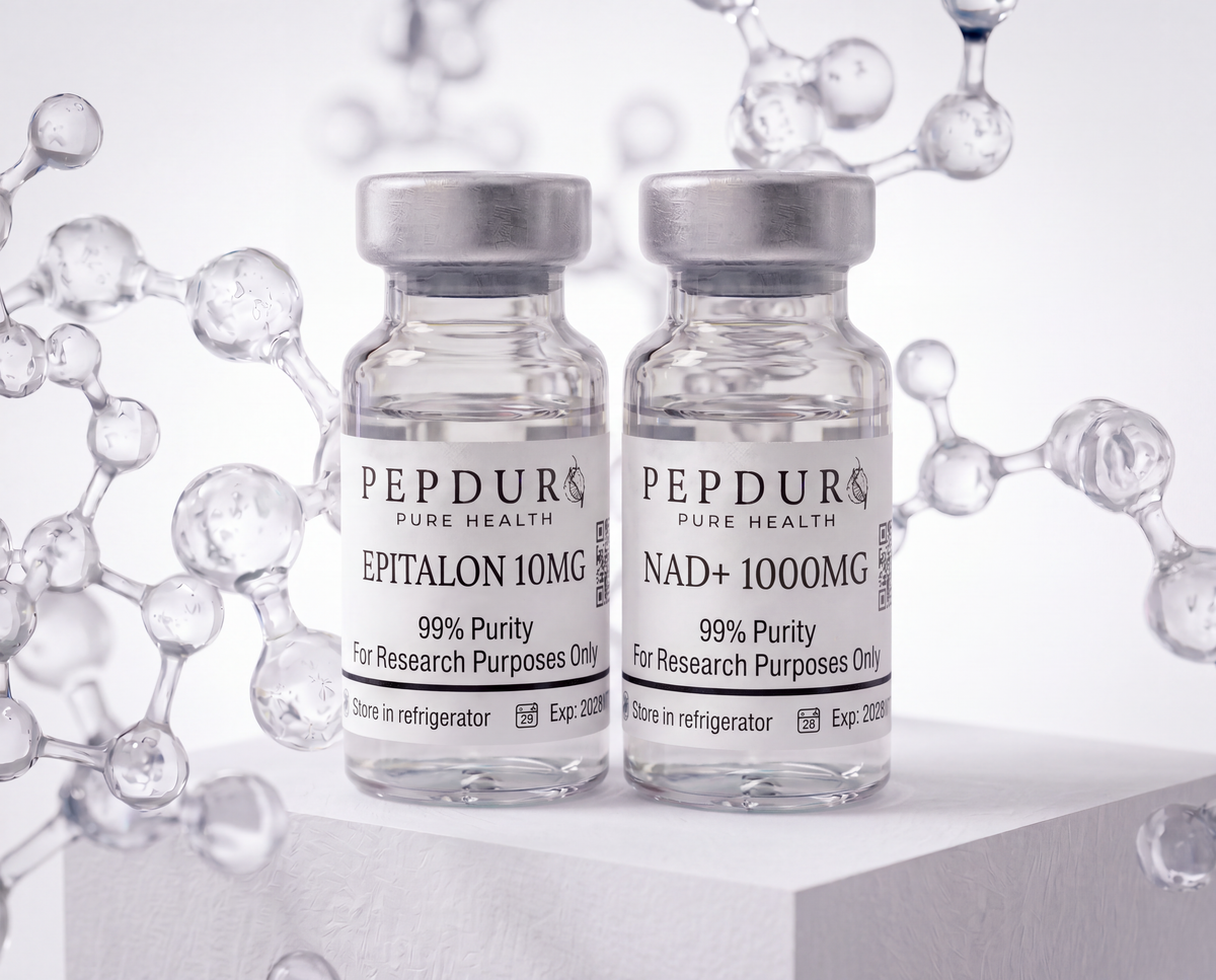 Epitalon & NAD+ peptide bottle on a clean white background