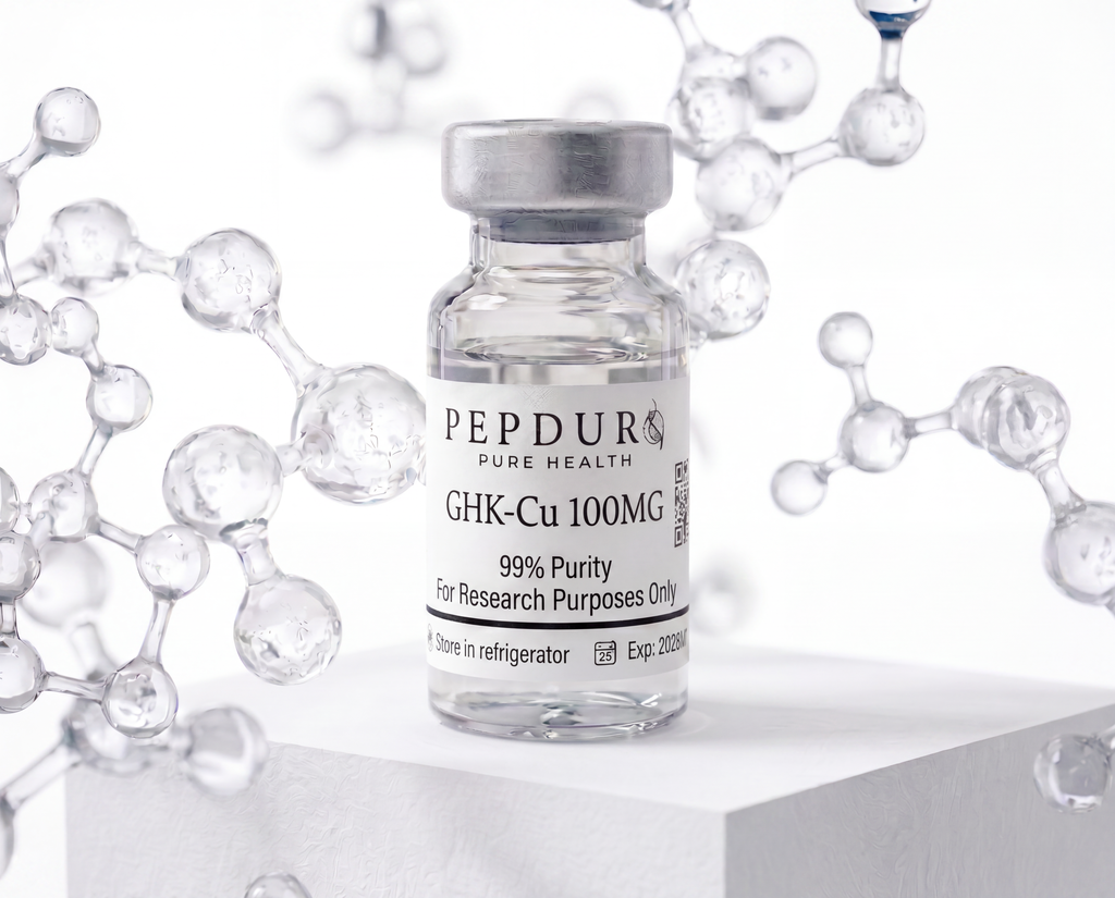 GHK-Cu peptide bottle on a clean white background