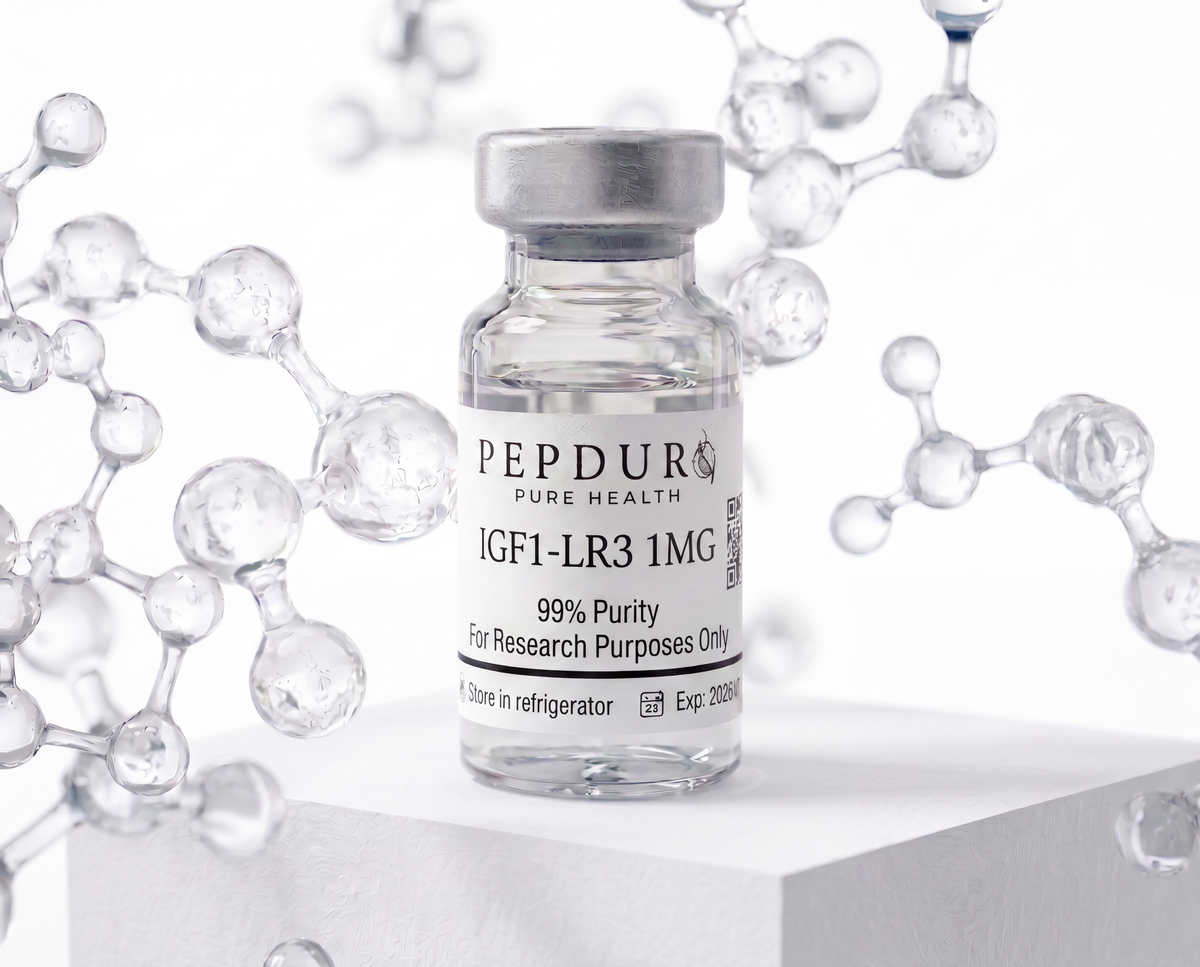 IGF1-LR3 peptide bottle on a clean white background