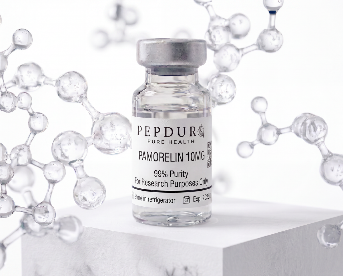 Ipamorelin peptide bottle on a clean white background