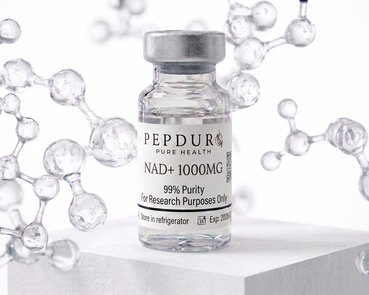 NAD+ peptide bottle on a clean white background