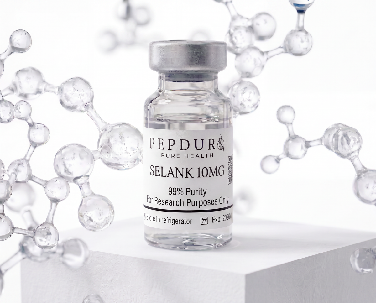 Selank peptide bottle on a clean white background