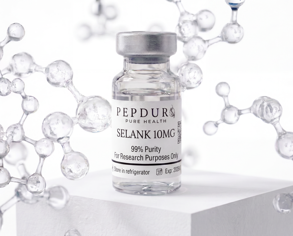 Selank peptide bottle on a clean white background